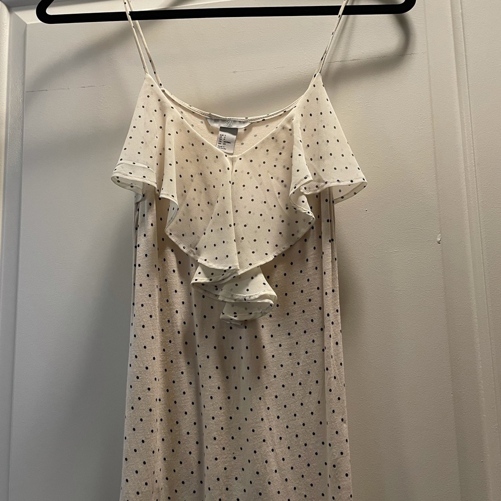 Cream color polka dot ruffle cami Sz S from H & M